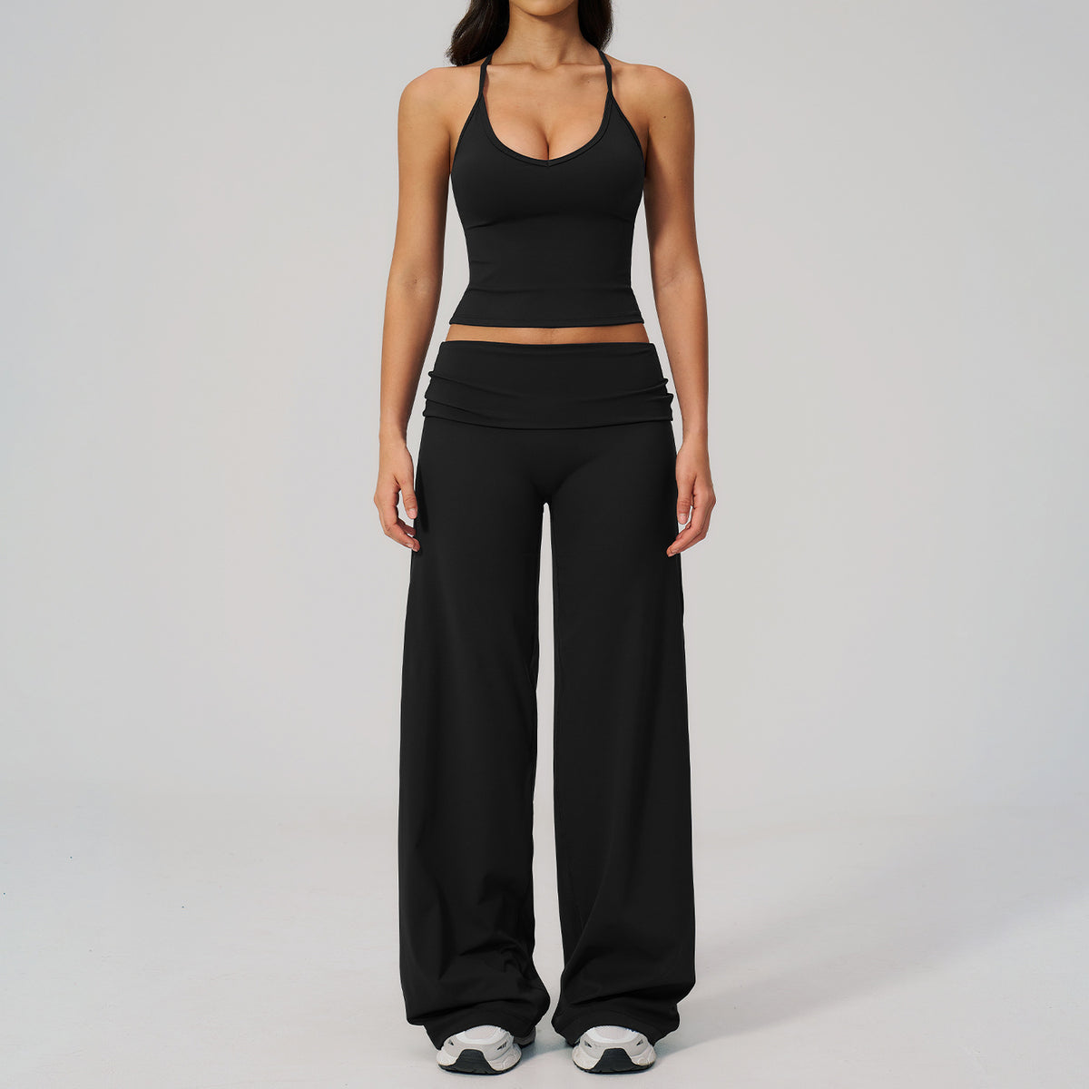 Women's Flared Leggings & Cropped Sports Bra Workout Set