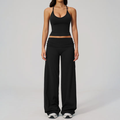 Women's Flared Leggings & Cropped Sports Bra Workout Set