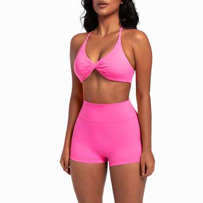 Twist-Front Yoga Bra & Shorts Set