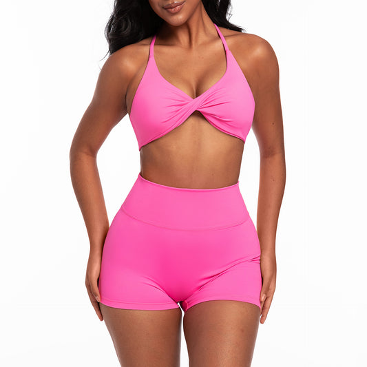 Twist-Front Yoga Bra & Shorts Set