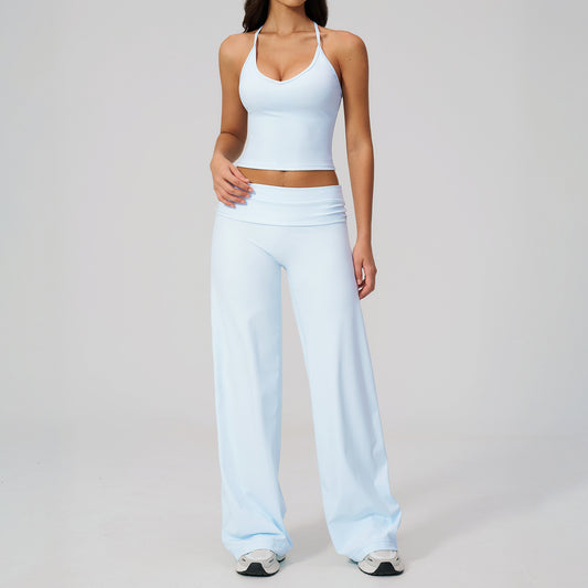 Women's Flared Leggings & Cropped Sports Bra Workout Set