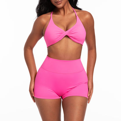 Twist-Front Yoga Bra & Shorts Set