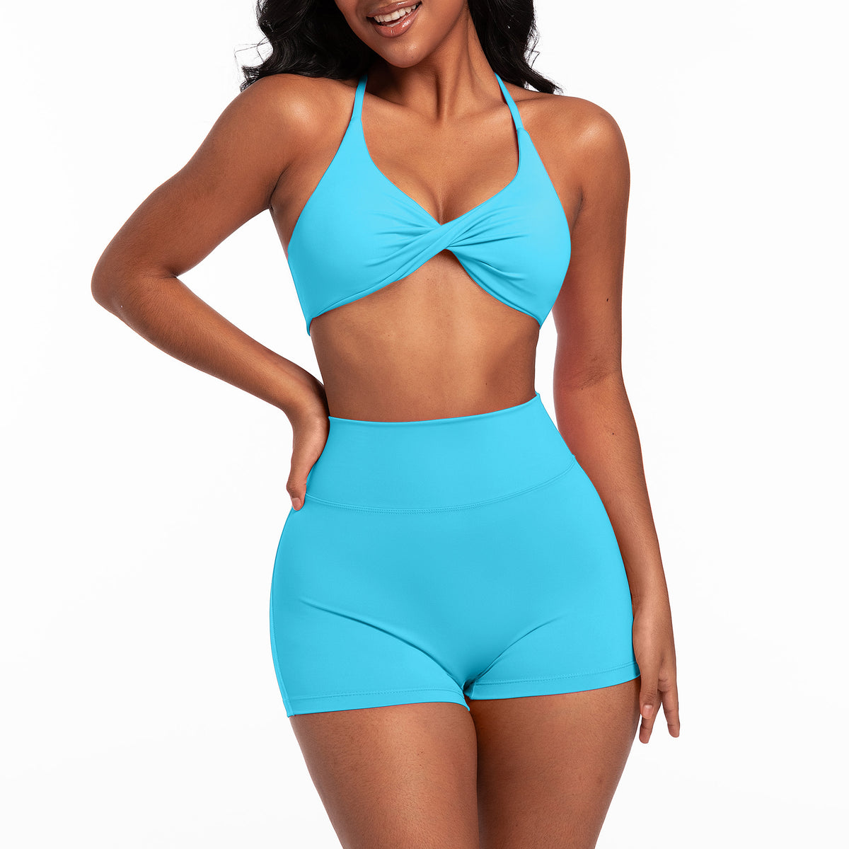 Twist-Front Yoga Bra & Shorts Set