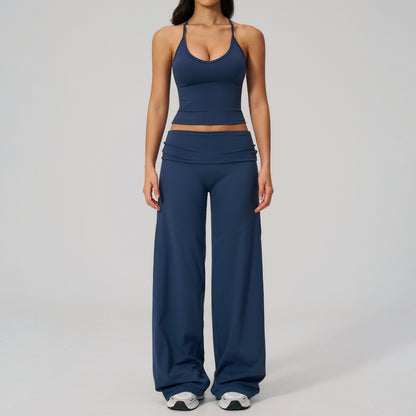 Women's Flared Leggings & Cropped Sports Bra Workout Set