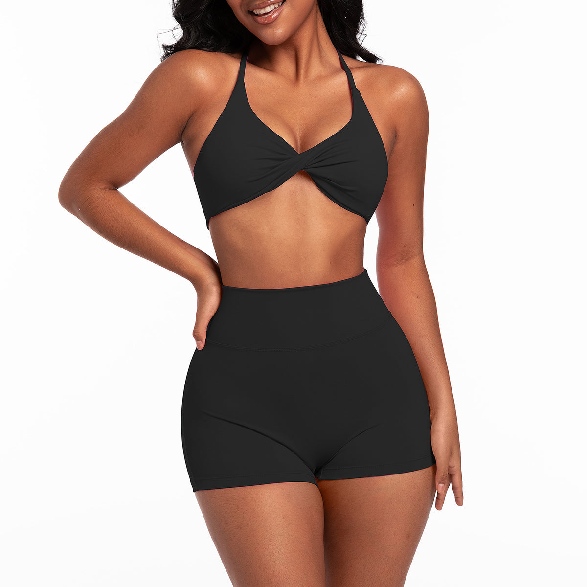 Twist-Front Yoga Bra & Shorts Set