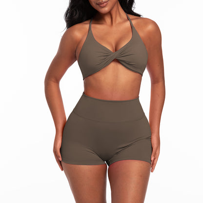 Twist-Front Yoga Bra & Shorts Set