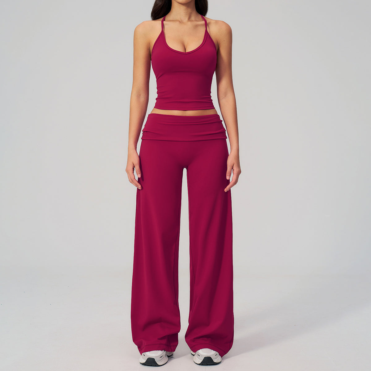 Women's Flared Leggings & Cropped Sports Bra Workout Set