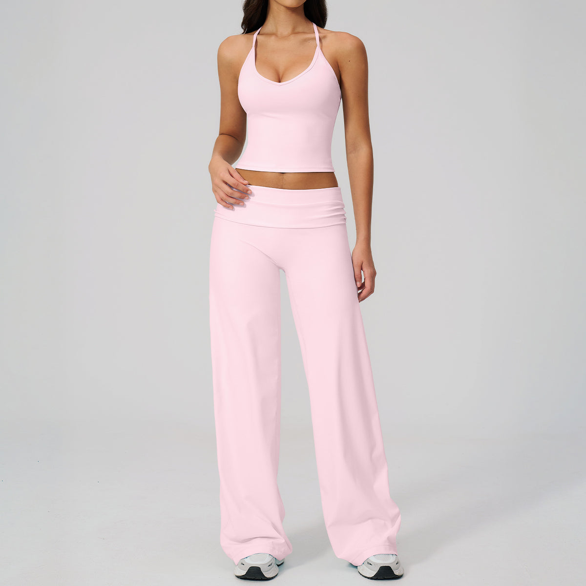 Women's Flared Leggings & Cropped Sports Bra Workout Set