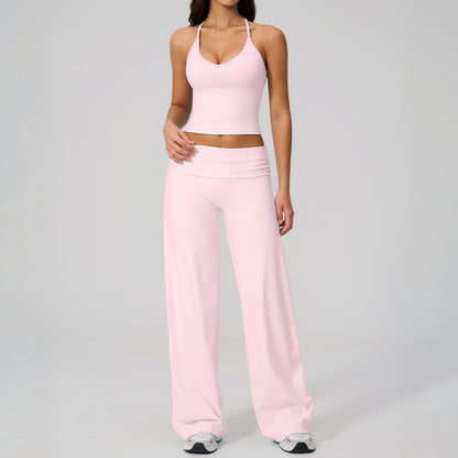 Women's Flared Leggings & Cropped Sports Bra Workout Set